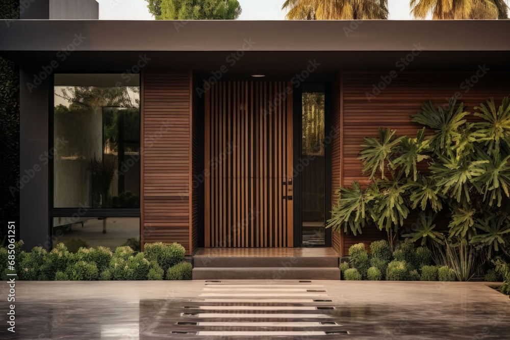 Φωτογραφία Contemporary exterior of home with dark ceramic tiles as siding of house and tall front door
