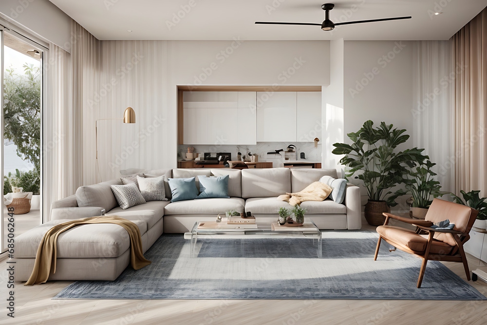 Coastal style home interior design of modern living room. modern architecture