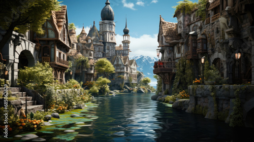 A fairy-tale town on the water at the foot of the mountains