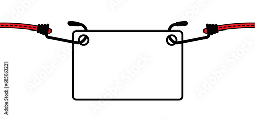 Drawing cartoon, elastic with hook. Cord with Hooks. Bungee spider sign. Rope icon. For Braided elastic strap with hooks. Elastic band. Bungee cords. Rubber strap with steel hooks. For car or bike.