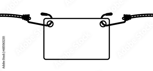 Drawing cartoon, elastic with hook. Cord with Hooks. Bungee spider sign. Rope icon. For Braided elastic strap with hooks. Elastic band. Bungee cords. Rubber strap with steel hooks. For car or bike.