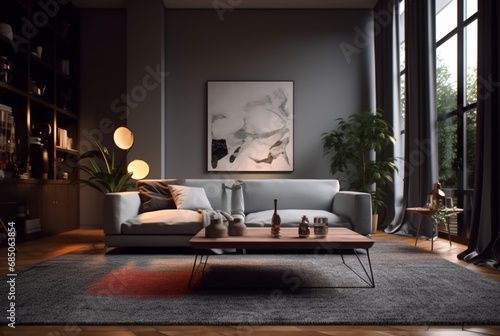 living room interior with modern home sofa. generative ai © LivroomStudio