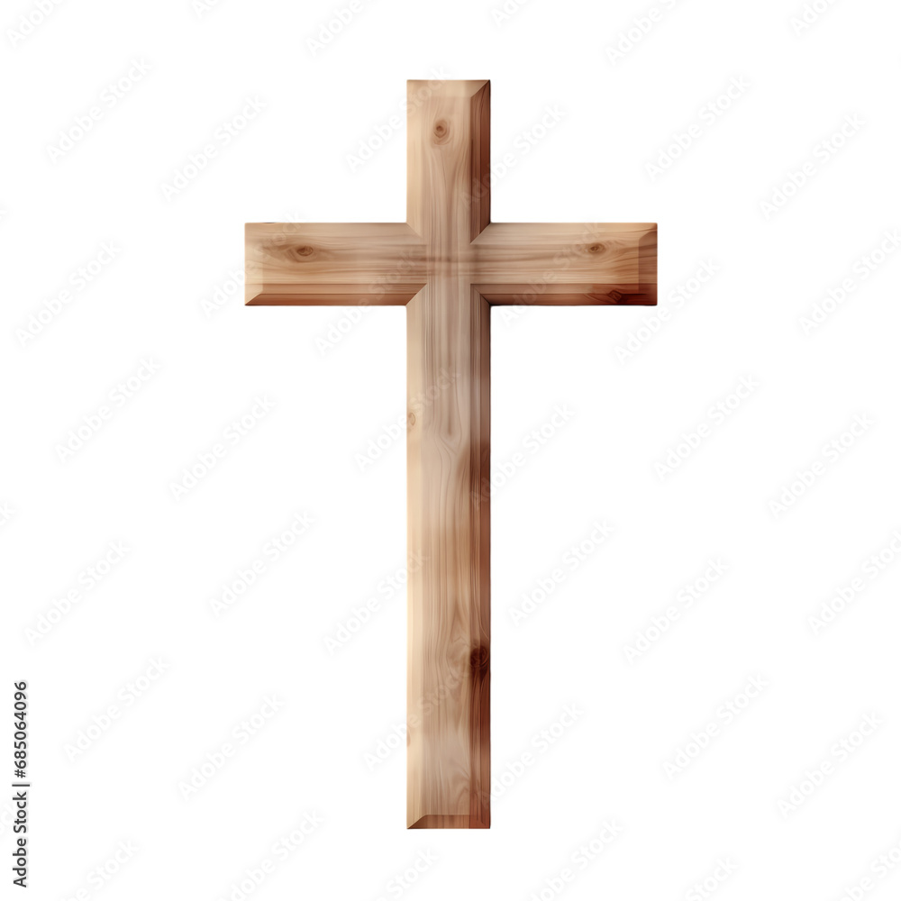 Wooden Christian cross isolated on transparent background, white background, icon material, vector illustration