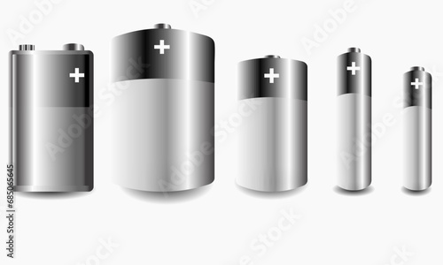 Alkaline Batteries in Sizes AA, AAA, C, D and PP3 with realistic shading
