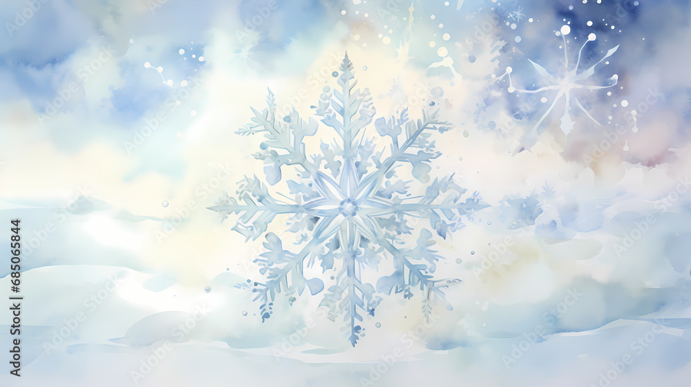 Watercolor painting of a single snowflake Watercolor painting of a single snowflake