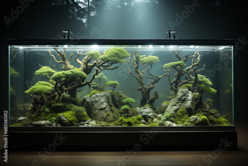 aquascape, natural style aquarium, artificial underwater landscape photo