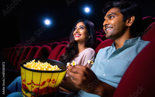 Young indian couple watching movie in the theater