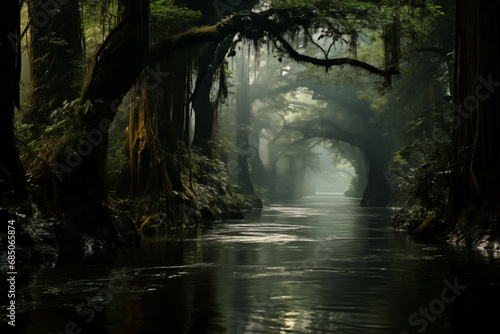 natural landscape, rainforest river during high season photo