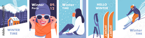 Winter time. Concept of vacation, party and travel. Vector illustrations for mobile and web graphics.