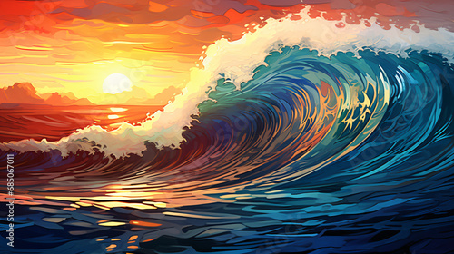 Beautiful abstract surf wave at sunset