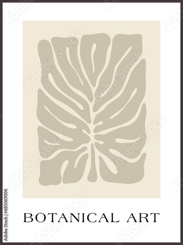 Abstract groovy floral monstera poster Y2K. Modern trendy minimalist style. Hand drawn for wallpaper, wall decor, fabric, postcard, cover, template, banner.
