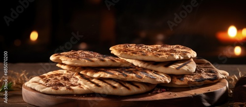 Grilled Lepinja bread is freshly delivered and often paired with patties grilled food or cevapcici copy space image photo