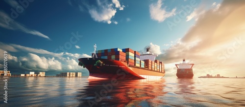 Docked cargo ship near port...