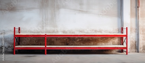 Empty label plate on rack shelf in factory warehouse store for product details or row number with sign photo of industrial business copy space image