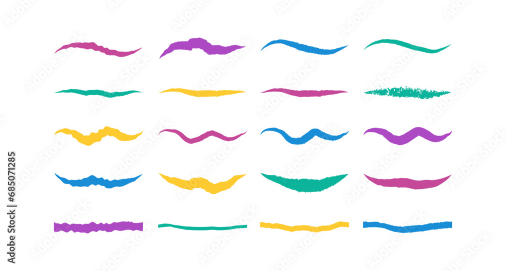 Set of Swoosh and swoops underline typography tail shapes. Brush drawn thick curved smear. Hand drawn curly swish, swash, squiggle, twiddle. Vector calligraphy doodle swirl. Vector