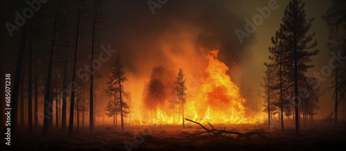 Forest fire near Flagstaff Arizona copy space image