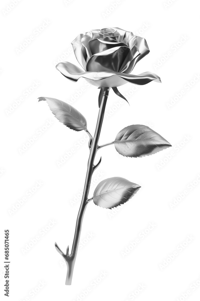 Obraz premium Silver rose with stem isolated
