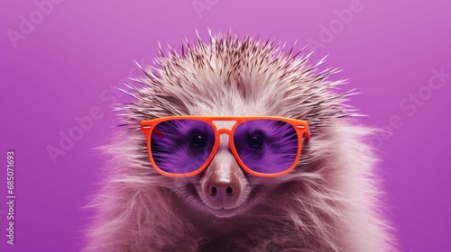 Creative animal concept. Porcupine in sunglass shade glasses isolated on solid pastel background, commercial, editorial advertisement. create using a generative ai tool  © Ahtesham