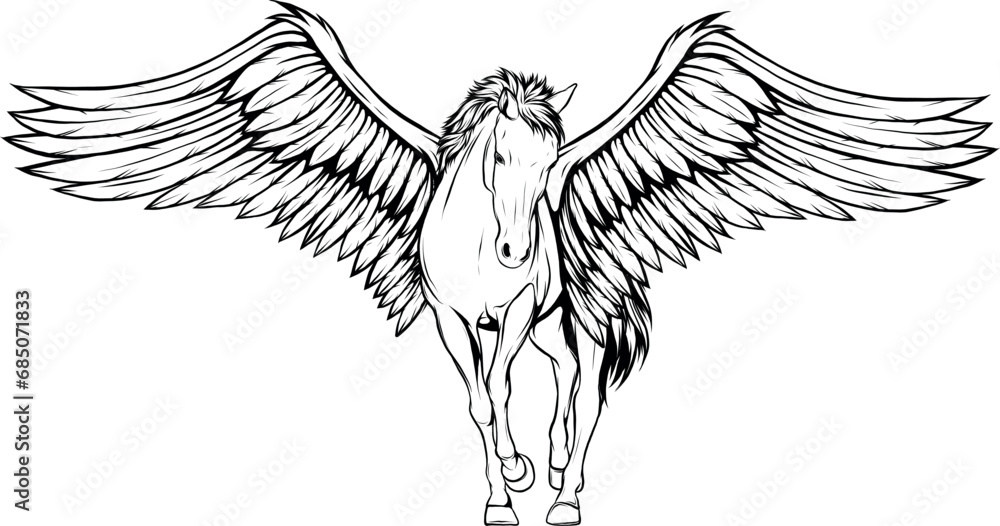 Vector illustration of horse in outline design - obrazy, fototapety, plakaty 