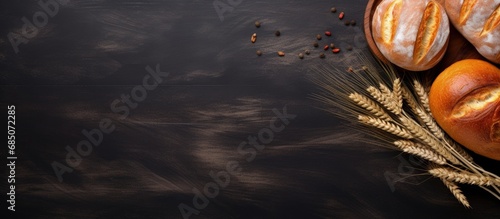 Freshly baked bread on dark...