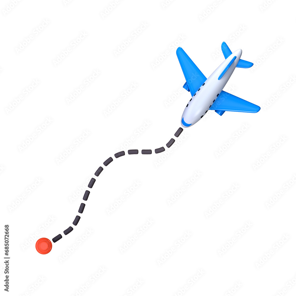 3D icon of the aircraft trajectory route. Travel icon, airplane flight route 3D icon of the aircraft trajectory route. Travel icon, airplane flight route