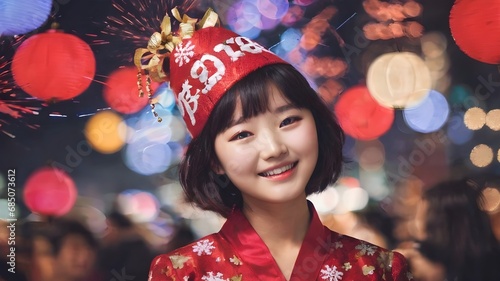 Happy Asian Women In New Years Day Background Very Cool
