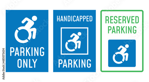 disabled parking signs with handicapped symbol, parking places reserved for disabled person