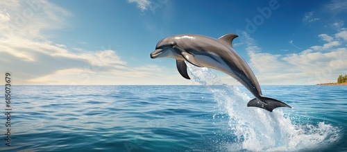 Dolphin in the Mediterranean waters near Nice France embracing natural surroundings copy space image © vxnaghiyev