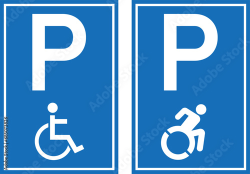 disabled parking signs with handicapped symbol, parking places reserved for disabled person