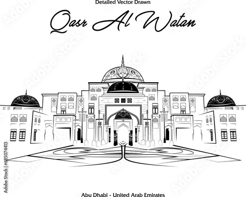 Vector drawing of Qasr Al Watan palace situated in Abu Dhabi, United Arab Emirates.