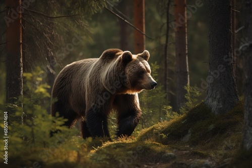 Solitary Majesty: Captivating Portrait of a Wild Grizzly Bear in its Natural Habitat, WildlifePhotography, GrizzlyBear, NaturePortrait, BrownBear, Wilderness,  photo