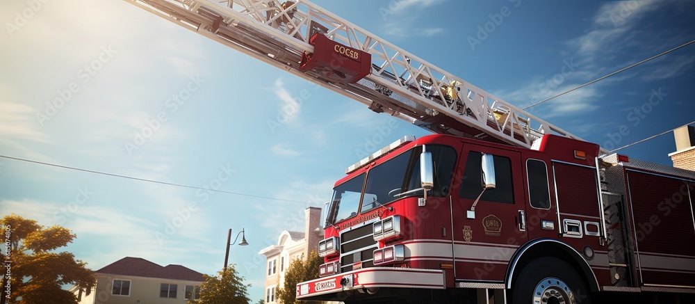 Georgetown Massachusetts firetruck with visible name on ladder copy space image
