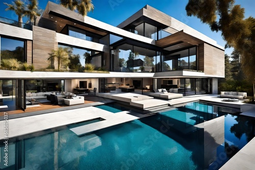 upscale modern mansion with pool