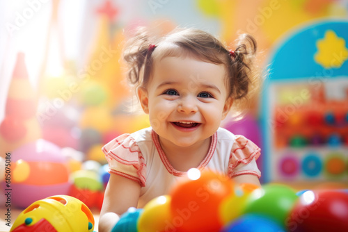 Baby girl playing with colorful baby toy