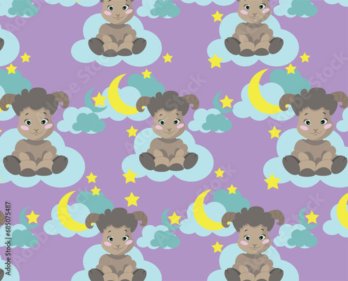 Vector pattern for children s print. Lambs and clouds in a pattern for textiles and packaging.
