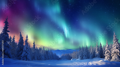 tanzende Nordlichter am Himmel über der Winterlandschaft © Jenny Sturm