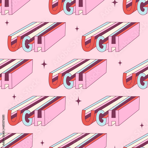 Seamless vector pattern with abstract ugh lettering. Cute and funny colorful text background. Fun texture for wrapping paper, wallpaper, fabric, print design. Hand drawn graphic