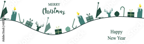 Christmas ornament isolated transparent background. XMAS banner design in mono retro color. Green celebration pattern can used web, social media, poster, card cover and print. Vector illustration.