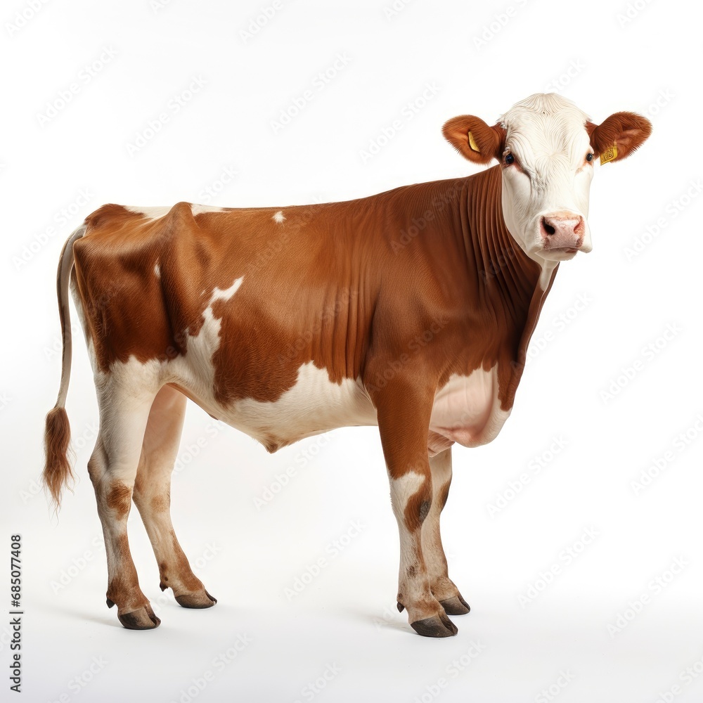 Beautiful full body view cow on white background, isolated, professional animal photo
