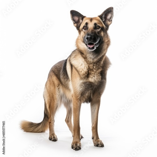 Beautiful full body view dog shepherd on white background, isolated, professional animal photo