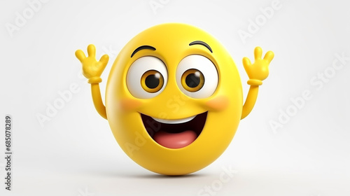 3D rendering Waving emoji on white isolated background