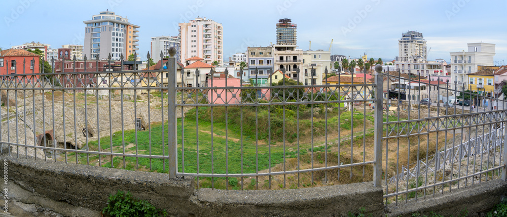 Ruins of the Ancient Roman Amphitheatre in the Center of Durres, Albania