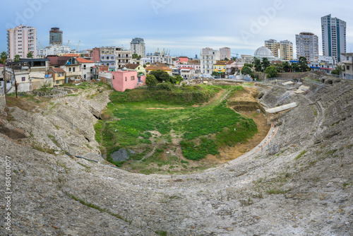 Ruins of the Ancient Roman Amphitheatre in the Center of Durres, Albania photo