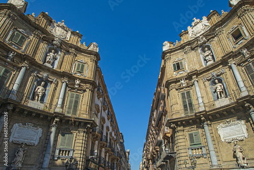 Palace facade at Quattro Canti square in Palermo, Sicily, Italy. photo
