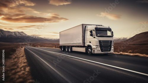 logistic van trailer truck or lorry on highway photo