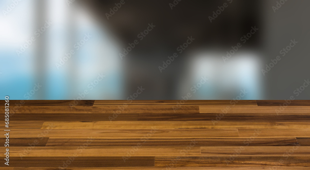Open space office interior with like conference room. Mockup. 3D rendering., Background with empty wooden table. Flooring. Open space office interior with like conference room. Mockup. 3D rendering., Background with empty wooden table. Flooring.