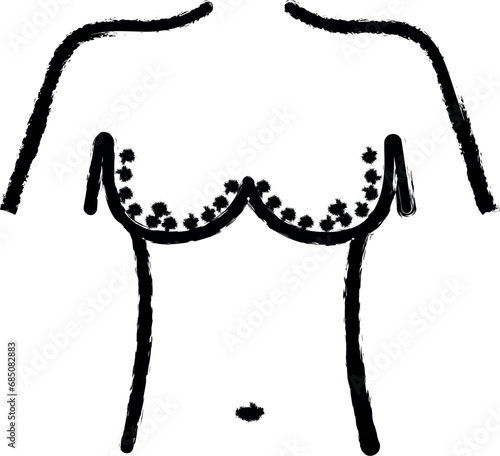 Breast lift, woman body vector icon in grunge style