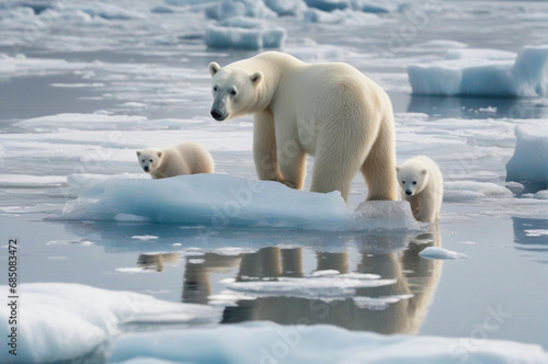 Polar bears family on ice