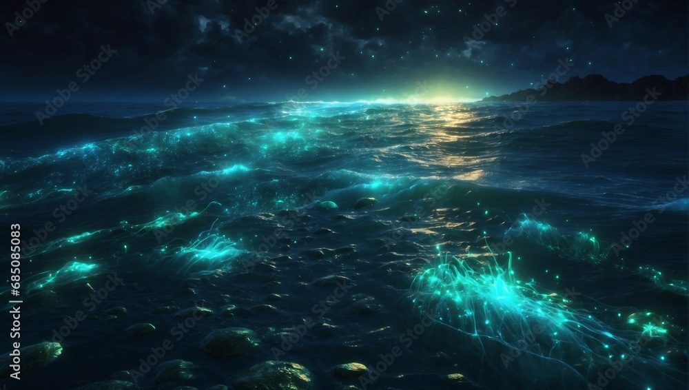 Fototapeta premium nighttime magic: a glowing blue sea 