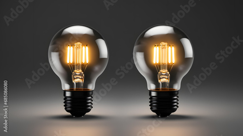 Two Illuminated LED Filament Light Bulbs Dark Background